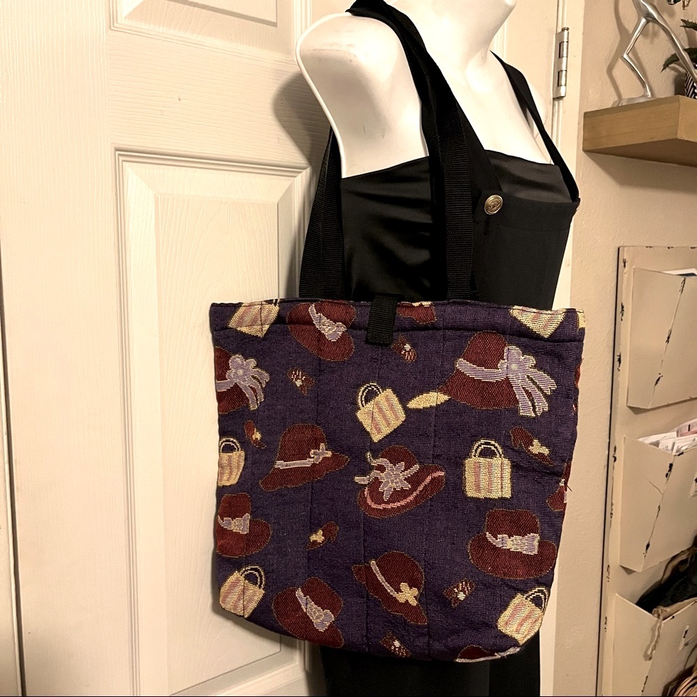 Red Hat Society Purple and Red Quilted Tapestry Fabric Two Handle Laptop Tote